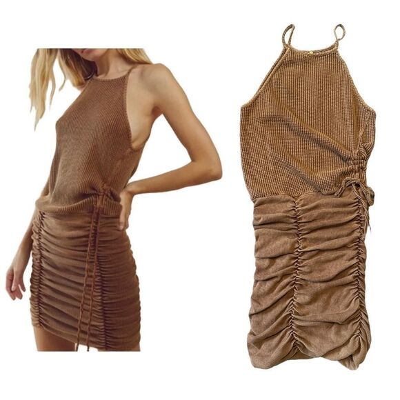 The Free People One Katya Thermal Mini Dress Brown Size Small - Picture 1 of 10